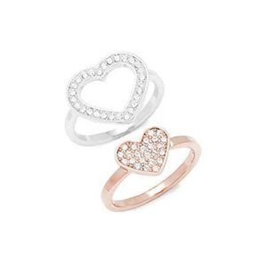 Swarovski Crystal Interlocking Pave Crystal Heart Ring Cupid Set 2 Silver & Gold